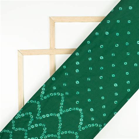 Bottle Green And White Bandhani Pattern Digital Print Moss Crepe Fabri ...