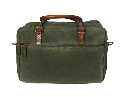 Olive Green Canvas Duffle Bag with Leather Trim Travel, Gym & Weekend