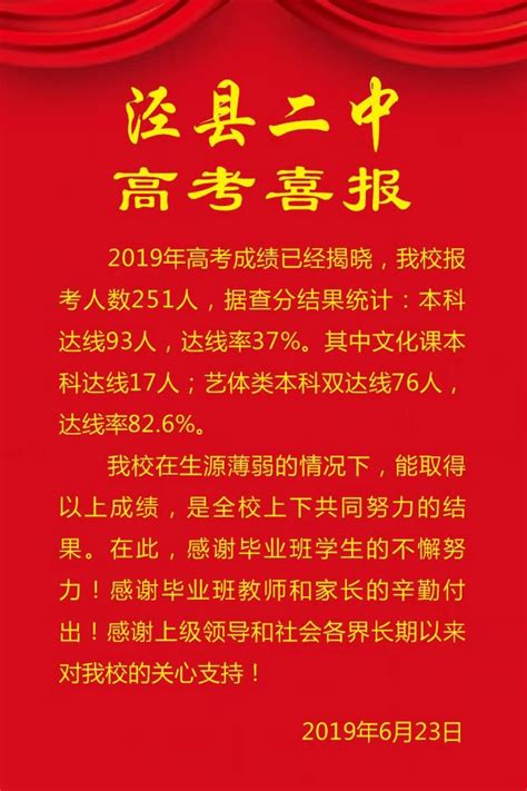 泾县二中2019年高考喜报