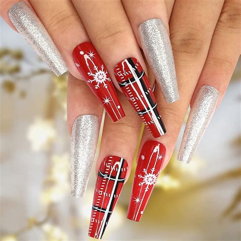 Red And Silver Acrylic Nail Designs