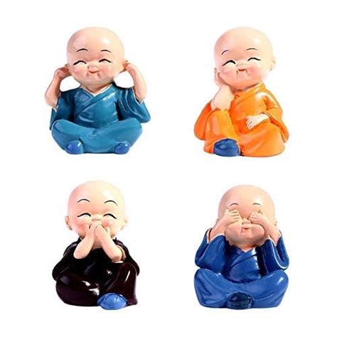 Buy Mustang Hub Multicolor Buddha Monks Statue Vaastu Lucky Resin ...