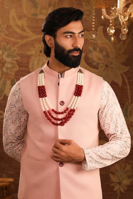 Buy Red Garnet Stones Embellished Mala For Men by Cosa Nostraa Online ...