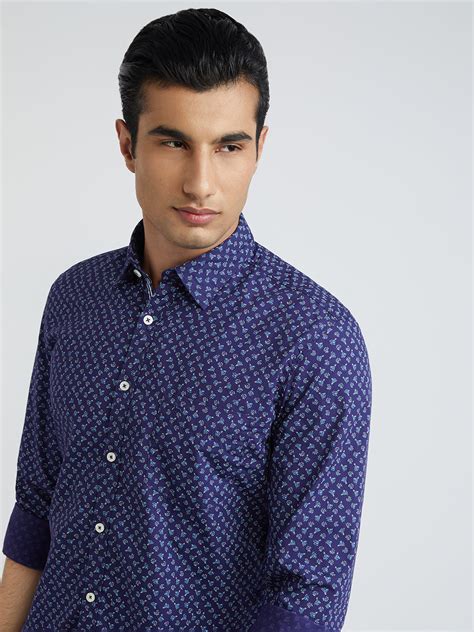 Parx Men Blue Print Slim Fit Cotton Full Sleeve Shirts – MyRaymond
