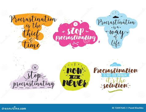 Set Of Quotes About Procrastination. Hand Drawn Design. Vector ...