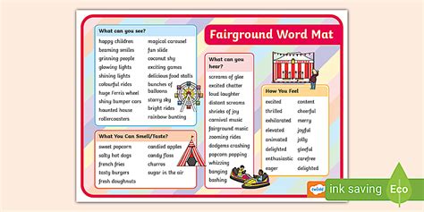 Fairground Word Mat,Theme Park,Carnival (teacher made)