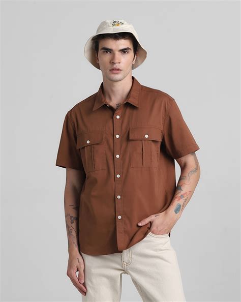 Brown Oversized Short Sleeves Shirt
