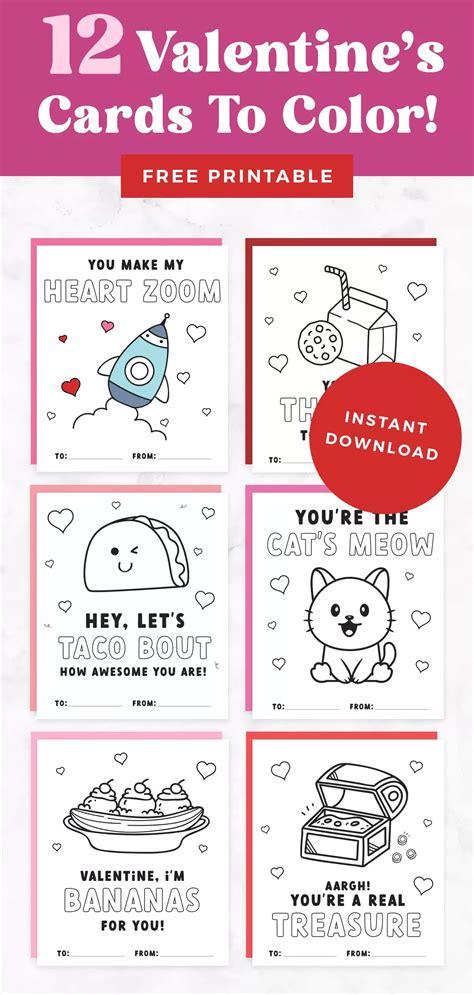 Free Printable Valentine's Day Coloring Cards | Valentines printables ...
