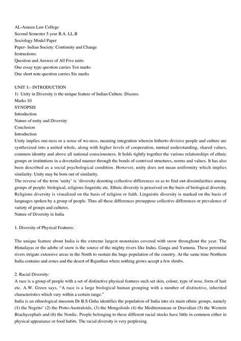 Socioogy (Indian sciety ) - AL-Ameen Law College Second Semester 5 year ...