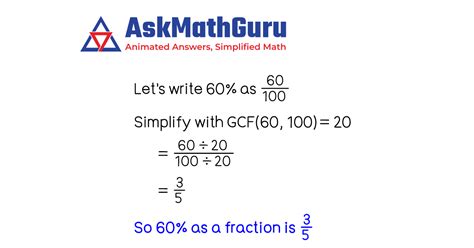 What is 60 percentage as a fraction | Percent as a fraction in simplest ...
