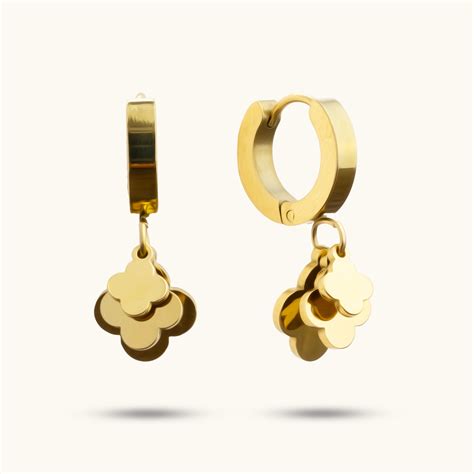 Classy Clover Drop Hoop Earrings - 18K Gold Plated Online at best price ...