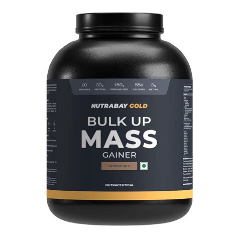 Nutrabay Gold Bulk Up Mass Gainer Powder - 3kg, Chocolate | 30g Protein ...