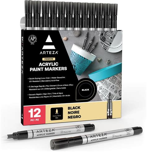 Amazon.com: Arteza Acrylic Paint Markers, Pack of 12, Black Acrylic ...