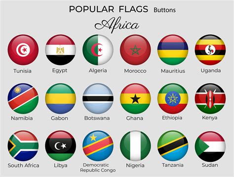 Buttons flags of African countries. Africa flag icon set. 3d round design. Nigeria Uganda Egypt ...