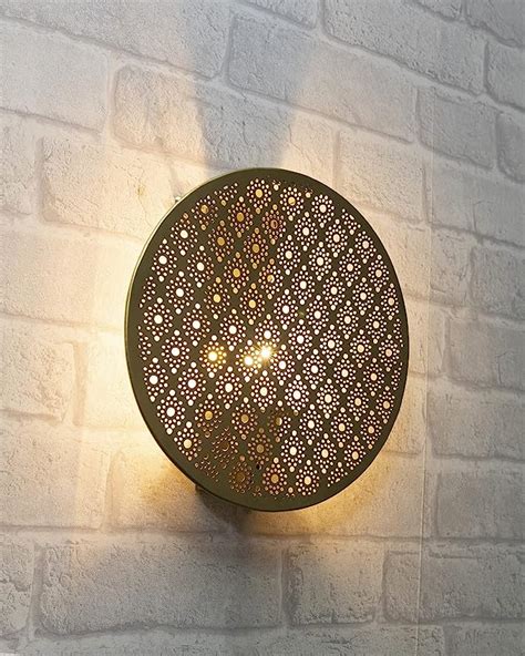 Homesake® Moroccan Wall Round Light, Engraved Wall Sconce Light Brass ...