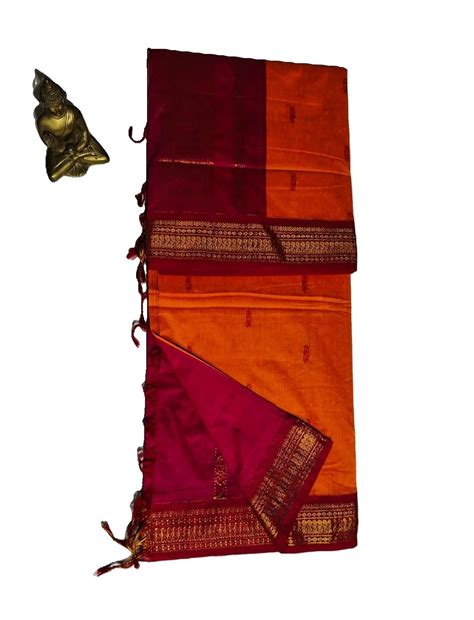 100% Pure Kalyani Cotton Saree, Orange with Pink Pallu, Traditional ...