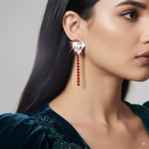 PRAO Earrings Waterproof Rhinestone Chain with Heart Crystal Danglers