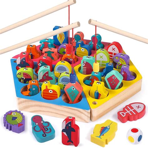 Cheap 3 in 1 Magnetic Fishing Game Wooden Toddler Toys Preschool ABC ...