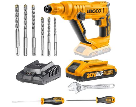 Ingco Cordless Rotary Hammer Drill, 20V Lithium-Ion, 0-900/Min|0 ...