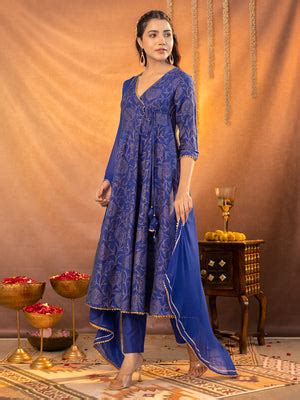 Navy Blue Gold Printed Kurta Set With Najneen Dupatta