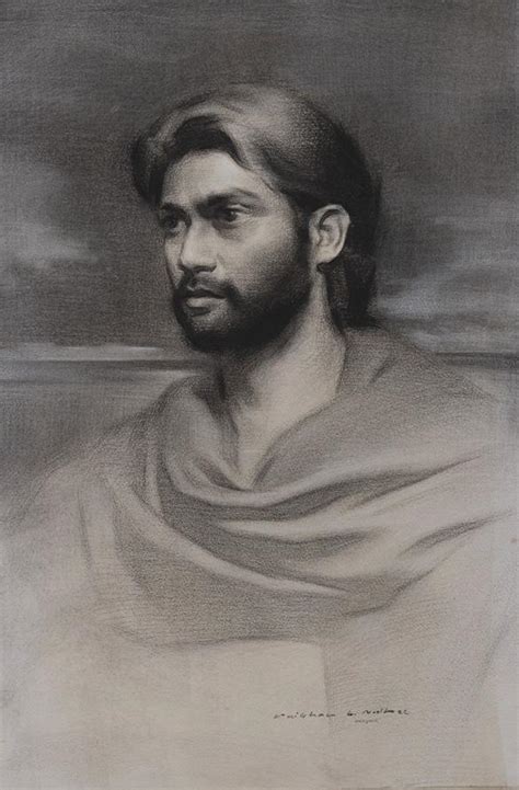 "Shyam": Steel Grey Mixed Media Painting by Vaibhav Naik – ArtZolo.com