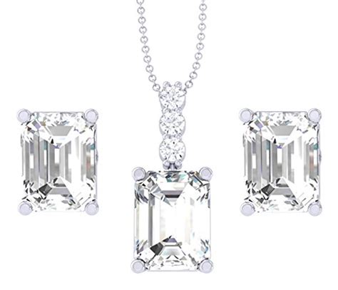 Buy Clara 92.5 Sterling Silver Emerald Cut Solitaire Pendant Earring ...