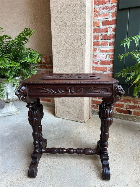 Antique French Console Side Table Renaissance PETITE Gothic Carved Oak c1880 For Sale at 1stDibs