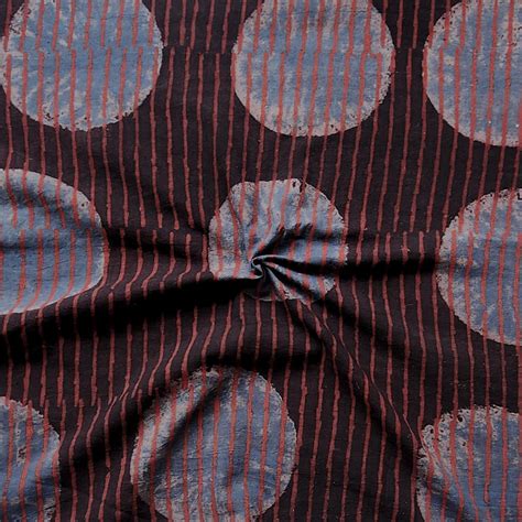 Pure Cotton Ajrak Dark Brown With Blue Big Polka Dot Stripes contempor ...