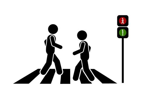 A stickman flat character illustration walking on a zebra crossing ...