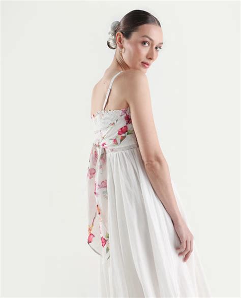 Rareism Women's Ceana Off White Cotton Sleeveless Fit And Flare Floral