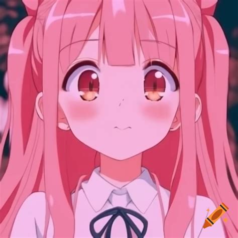 Anime girl with pink hair in crop top and skirt standing confidently ...