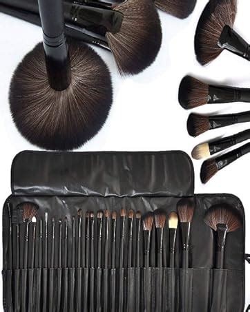 MACPLUS Fiber Bristle Makeup Brush Set with Black Leather Case- BLACK ...