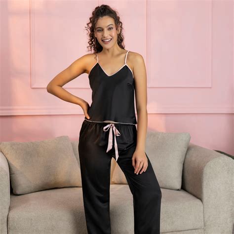 Black Satin Camisole & Pajama Night Set – Chelvet