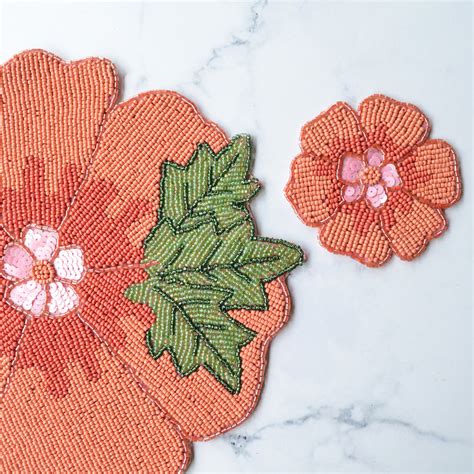 BEADS Flower Coaster and Mat - Orange (Set of 2) Online - Premium Table ...