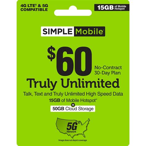 Simple Mobile $60 UNLIMITED 30-Day Prepaid Plan + 15GB Mobile Hotspot ...