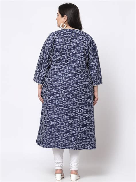 Klotthe Women Blue Geometric Printed Pure Cotton Round Neck Kurti ...