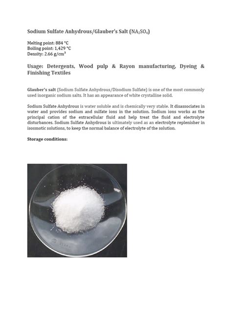 Sodium Sulfate Anhydrous - Generic Data Sheet | PDF