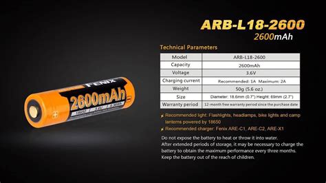 Fenix 18650 2600mAh Rechargeable Lithium ion Battery BIS Approved ...