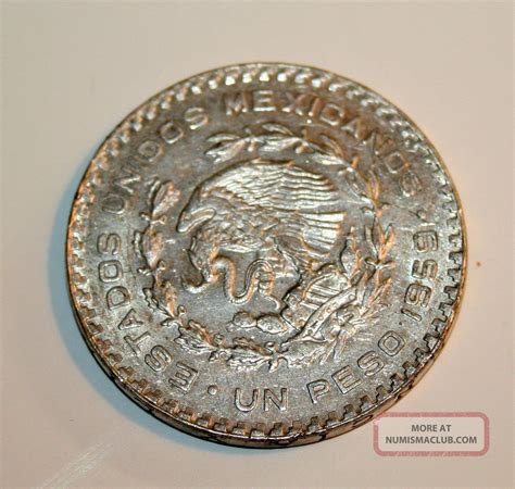 One Peso Big Mexican Old Silver Coin - Circulated 1959