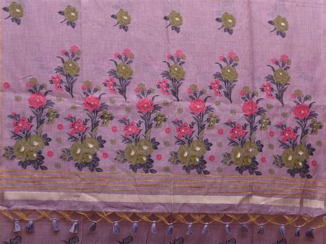 Lavender Dhakai Jamdani Cotton Viscose Saree with Floral Buta and Pall ...