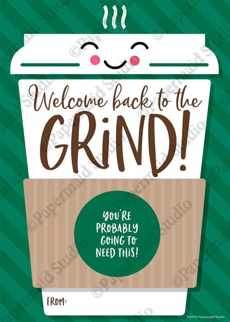 Printable welcome back coffee gift card holder employee staff thank you ...
