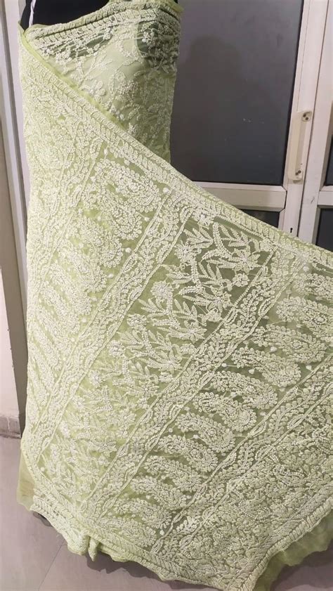 Pure Georgette Chikankari Full Jaal Work Hand Embroidery Saree with Bl ...