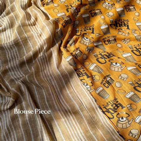 Quirky Cotton Printed Saree Online I Cutting Chai – The Thread Weavers