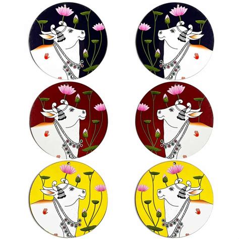 Multicolor Pichwai Cow With Lotus Mdf | Maroon Color Pichwai Cow ...