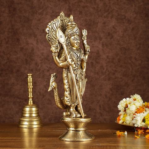 Buy Brass Lord Murugan with Peacock Idol | Height: 14 inch - Budhshiv.com