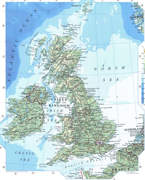 Physical map of British Isles, Large detailed map of British Isles in ...