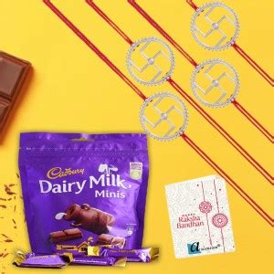 Ascension 4 Silver Swastik Designe Kundan Rakhi for Brother & Cadbury ...