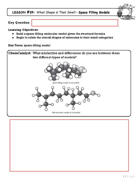 Chem 512 - Unit 2; Lesson 39 - What Shape is That Smell, Space Filling ...