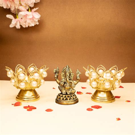 Brass Ganesha Idol (Model: 12345) 8.4cm | Crystal Tealight Candle ...