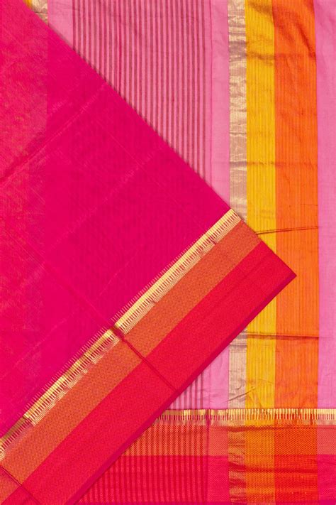 Maheshwari Cotton Plain Rani Pink Saree | Kankatala