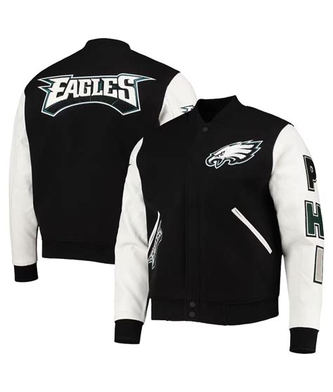 Wool/Leather Full-Zip Black/White Philadelphia Eagles Varsity Jacket ...